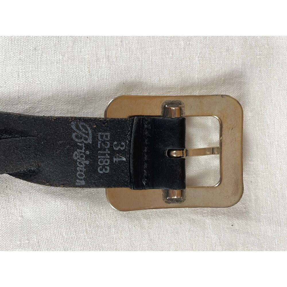 Vintage Brighton Black Woven Leather Belt 34 Silver Western Buckle - Picture 2 of 14